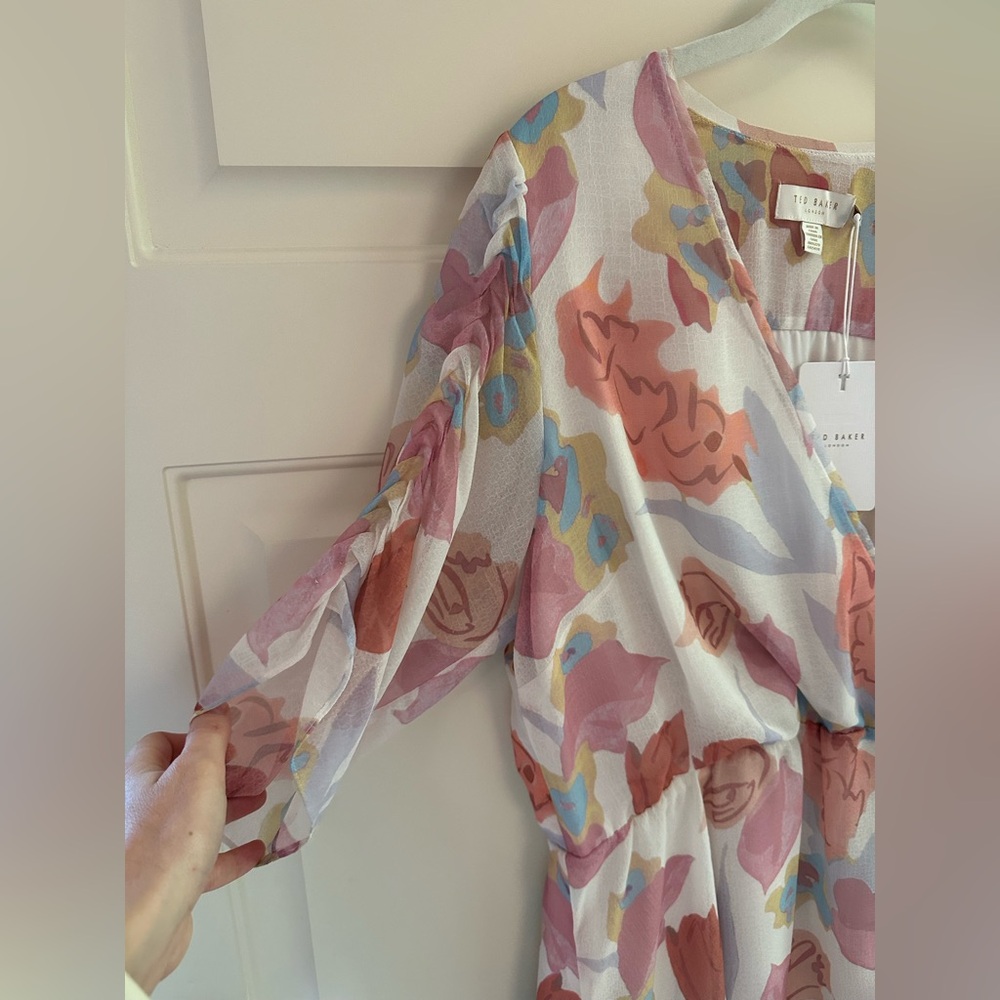 Ted Baker Juleah Ruched Sleeve Detail Mini Dress Natural NWT - Picture 7 of 13